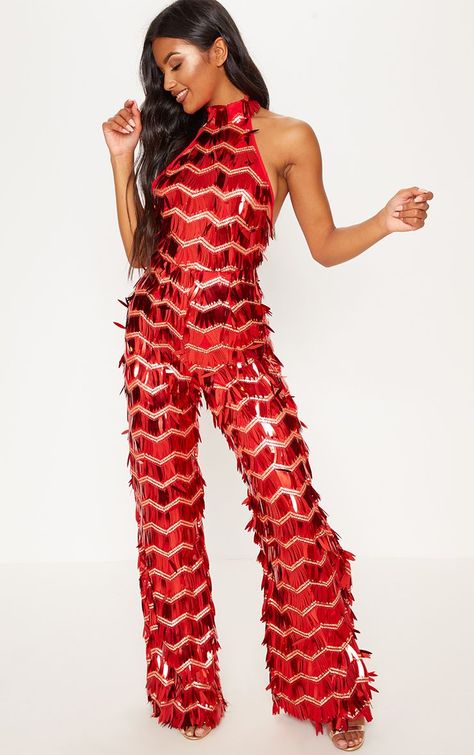 10 Killer New Years Eve Outfits to Ring in the New Year - The Candy Lei Red Sequin Jumpsuit Outfit, Sequin Disco Outfit, Work Jumpsuit Outfit, Red Party Outfit, Sequin Jumpsuit Outfit, Disco Outfit For Women, Red Sequin Jumpsuit, Sequins Pants Outfit, Pant Outfits For Women