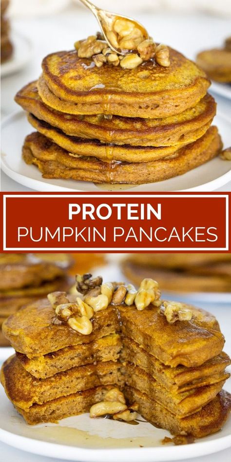 Gluten Free Protein Pancakes, Walnut Topping, Pancake Ideas, Gluten Free Pumpkin Pancakes, Pumpkin Protein Pancakes, Pumpkin Pancake, Healthy Pancake, Pumpkin Pancake Recipe, Pumpkin Protein