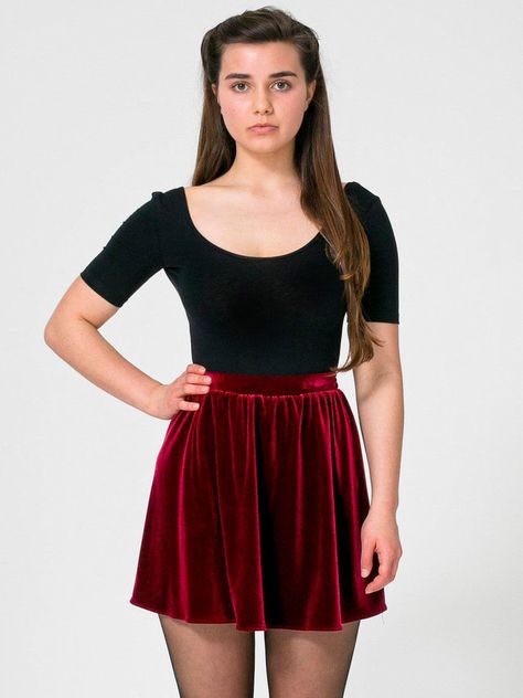 $46, Burgundy Velvet Skater Skirt: American Apparel Stretch Velvet Skirt. Sold by American Apparel. Click for more info: https://lookastic.com/women/shop_items/116748/redirect Velvet Circle Skirt, Skirts With Sneakers, Velvet Skater Skirt, American Apparel Skirt, Velvet Mini Skirt, Expensive Taste, Usa Outfit, Velvet Skirt, Red Skirts