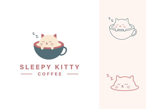 Logo Design With Illustration, Pet Cafe Logo, Japanese Cafe Logo, Cute Logos Design, Cat Logo Ideas, Cat Logo Design Ideas, Cute Logo Ideas, Cat Cafe Logo, Cafe Logo Ideas