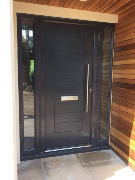 Black Composite Front Doors, Black Door Front Porch, Front Door Renovation Ideas, Black Upvc Front Door, Composite Door Ideas, Front Door Composite, Front Door No Windows, Front Door Porch Ideas Entrance, Front Door Ideas Uk