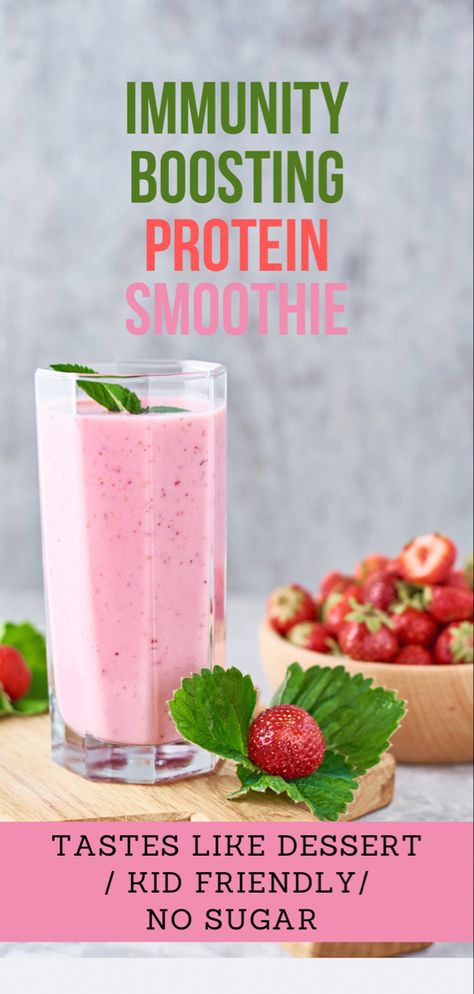 Click for Recipe of Kid and adult friendly protein smoothie that tastes like dessert. Immune Boosting Smoothie Recipes, Protein Shakes For Kids, Immunity Smoothie, Kids Immune System, Keto Protein Powder, Immune Boosting Smoothie, Recipes Spicy, Sugar Free Treats, Smoothies For Kids