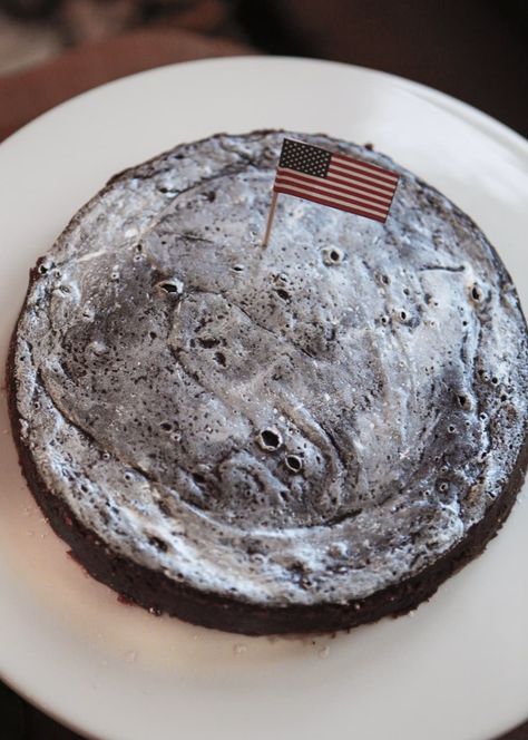 Recipe: Chocolate Moon Cake | Kitchn Moon Landing Party, Tang Cocktail, Space Themed Dinner, Orbit Cake, Chocolate Moon, Moon Unit, Cake Pretty, Galaxy Party, Space Food