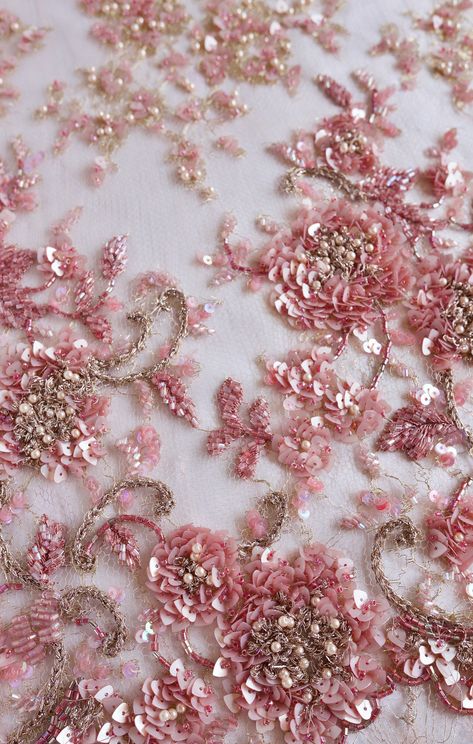 Fashion embroidery | ♦F&I♦ Beading Applique, Hand Beaded Embroidery, Motifs Perler, Beaded Lace Fabric, Fashion Embroidery, Pink Embroidery, Couture Embroidery, Bead Embroidery Patterns, Hand Work Embroidery