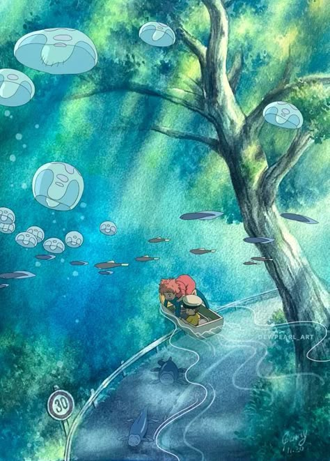 Ponyo Ghibli Wallpaper, Ponyo Anime Wallpaper, Ponyo Background, Studio Ghibli Aesthetic Scenery, Studio Ghibli Water, Ponyo Aesthetic Wallpaper, Ponyo Painting, Studio Ghibli Scenery, Ponyo Wallpapers