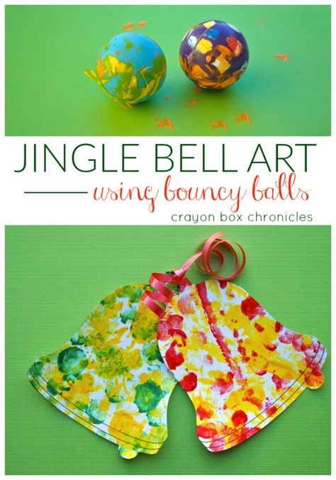 Jingle Bell Art Using Bouncy Balls (from Crayon Box Chronicles) Christmas Bell Crafts, Bell Template, Bell Crafts, Bell Painting, Jingle Bell Crafts, Christmas Lesson, Bell Art, Christmas Art Projects, December Crafts