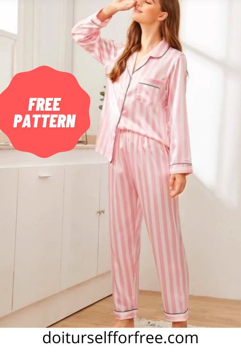 Explore a wide range of free sewing patterns and fashion embroidery and diy magazines at doiturselfforfree.com.Create amazing things for children and babies, men and women, and even home ware for free.All the free patterns are available in PDF format. Set Sewing Pattern, Vintage Pajama, Tank Top Sewing Pattern, Sewing Patterns Free Women, Pijamas Women, Button Up Pajamas, Vintage Pajamas, Satin Pj Set, Pajama Pattern