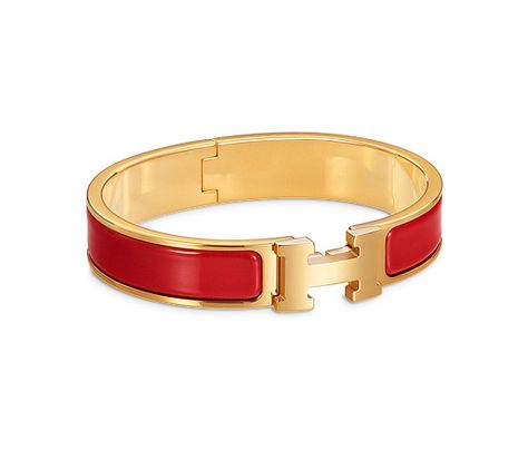 Clic H Narrow bracelet in enamel and gold plating(diameter: 6.5 cm) Red Hermes Bracelet, Red Wishlist, Red Accessories Outfit, Hermes Wishlist, Hermes H Bracelet, Hermes Ring, Enamel Jewellery, Hermes Bracelet, Red Bracelet