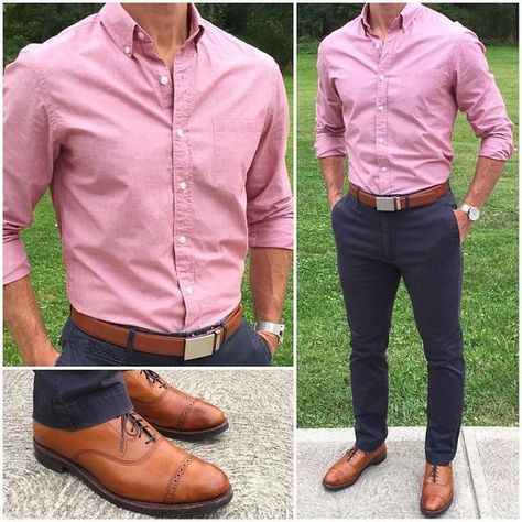 how to wear pink for men Mens Business Casual Outfits, Pants Outfit Men, Fashion Week Outfit, Formal Men Outfit, Color Shoes, Formal Mens Fashion, Mens Casual Dress Outfits, Brown Shoes, Mens Fashion Casual Outfits