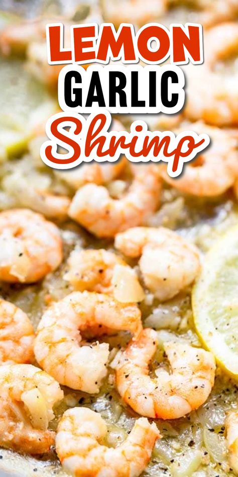 Garlic lemon shrimp in a skillet Small Shrimp Recipes Simple, Shrimp Recipes Lemon, Sauteed Shrimp Recipes, Garlic Butter Shrimp Recipes, Lemon Butter Shrimp Pasta, Butter Shrimp Recipes, Easy Garlic Butter Shrimp, Sauteed Shrimp Recipe, Easy Prawn Recipes