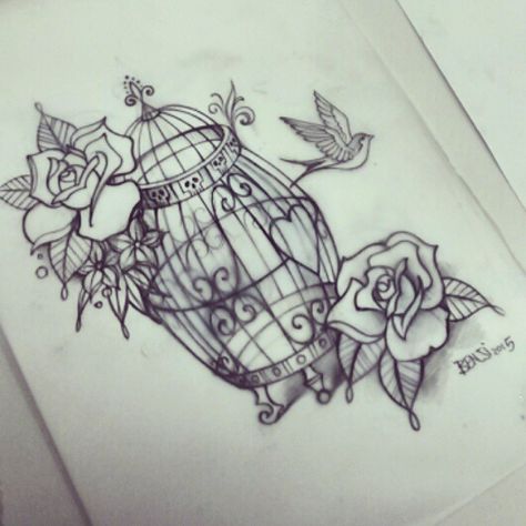 Bird In Cage Tattoo, Heart In A Birdcage Tattoo, Caged Bird Tattoo, Open Birdcage Tattoo, Vintage Bird Cage Tattoo, Cage Tattoo, Birdcage Tattoo, Mexico Tattoo, Horror Tattoos