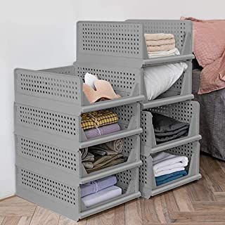 Amazon.com : plastic laundry basket Clothes Storage Ideas, Shelf Clothes, Folding Wardrobe, Wardrobe Storage Boxes, Cube Shelf, Closet Storage Bins, Clothes Dividers, Stackable Shelves, Clothes Drawer