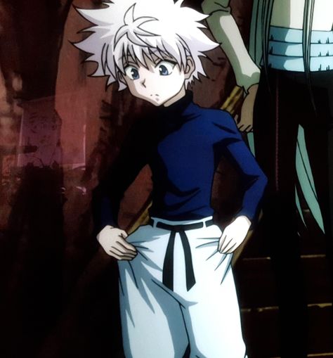 Killua, what's with these pants? Killua Turtleneck, Killua Chimera Ant Arc Outfit, Killua Outfits, Anime Inspired Outfits, Hunter Anime, Anime Inspired, White Outfits, Hunter X Hunter, Anime Outfits