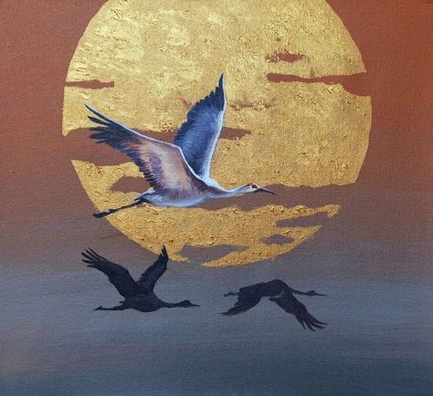 Bird Painting Acrylic, Gold Art Painting, Art Deco Interior Design, Golden Painting, Interior Design Art, Diy Canvas Art Painting, Art Painting Acrylic, Painting Art Projects, Art Deco Interior