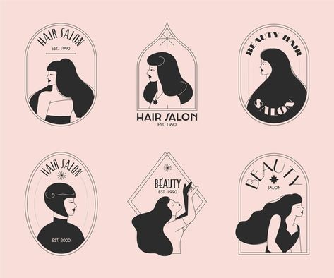 Hand-drawn hair salon logo collection | Free Vector #Freepik #freevector #logo #templates #badge #hand-drawn Hair Saloon Designs Logo, Hair Logos Ideas, Hair Salon Design Logo, Hair Brand Logo Ideas, Haircut Logo Design, Hand Drawn Logos, Beauty Salon Logo Ideas, Hair Salon Illustration, Hair Graphic Design