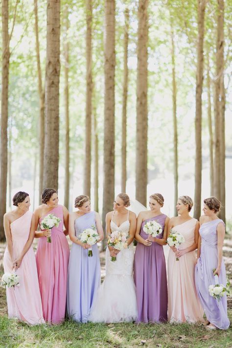 Pastel bridesmaid dresses Pastel Wedding Party, Rapunzel Wedding, Pastel Bridesmaids, Mumu Bridesmaid Dresses, Pastel Bridesmaid Dresses, Gorgeous Bridesmaid Dresses, Bridesmaid Dress Collection, Wedding Party Bridesmaid, Party Stand