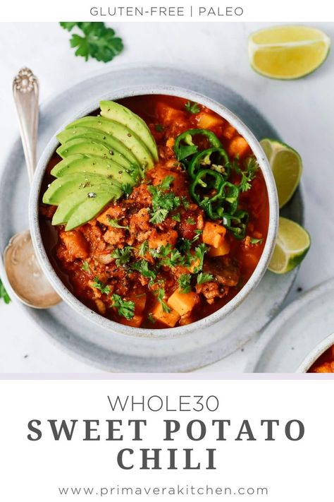 Paleo Zucchini Fries, Whole30 Sweet Potato, Sweet Potato Chili Recipe, Paleo Menu, Potato Chili, Bean Chili Recipe, Best Paleo Recipes, Roasted Cabbage, Sweet Potato Chili