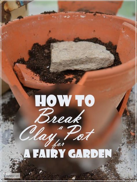 How to Break a Clay Pot for a Fairy Garden... Rustic Garden Art | Miniature Gardens Rustic Garden Art, Broken Pot Garden, Fairy Pots, Fairy Garden Pots, Garden Rustic, Fairy Village, Fairy Garden Designs, Art Miniature, Miniature Gardens