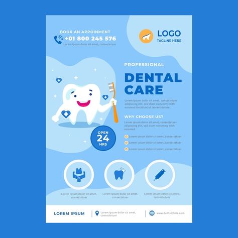 Dental Posters, Dental Design, Flyer Free, Timeline Design, Vector Hand, Flat Design, Dental Care, Vector Photo, Flyer Template