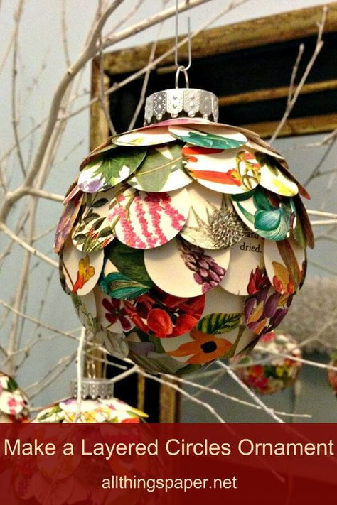 Layered Paper Circles Artichoke Ornament Tutorial Tips Artichoke Ornament, Recycle Christmas Cards, Diy Christmas Ornament, Ornament Tutorial, Christmas Card Crafts, Paper Ornaments, Old Christmas, Noel Christmas, Xmas Crafts