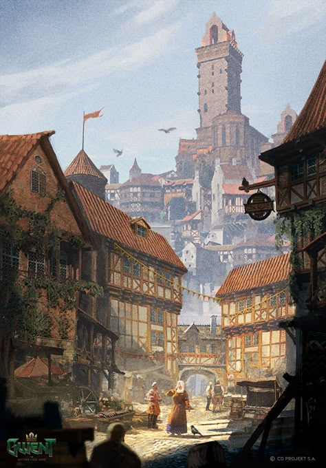 Medieval City Art, Medieval City Concept Art, Medieval Town Concept Art, Medieval Background, Viking City Concept Art, Novigrad Witcher, Medieval City Landscape, Medieval Town Background, Dragon Age Rpg