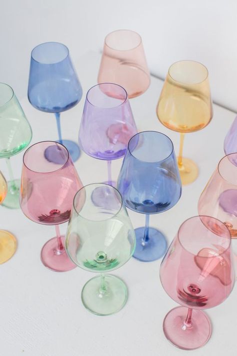 Sleigh Bells, Colored Glassware, Shangri La, Wedding Registry, Creating A Brand, Stemware, Wine Glasses, Hand Blown, Colored Glass