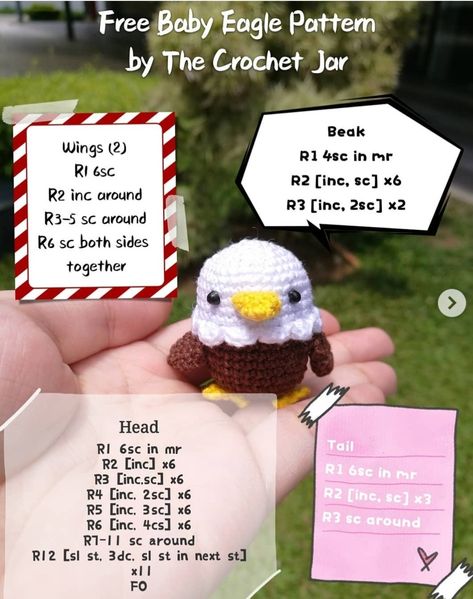 Bald Eagle Crochet Pattern Free, Eagle Amigurumi Free Pattern, Crochet Bald Eagle Pattern Free, Crochet Bird Patterns Free Amigurumi, Eagle Crochet Pattern Free, Crochet Eagle Pattern Free, Bald Eagle Crochet Pattern, Instagram Edit, Easy Crochet Animals