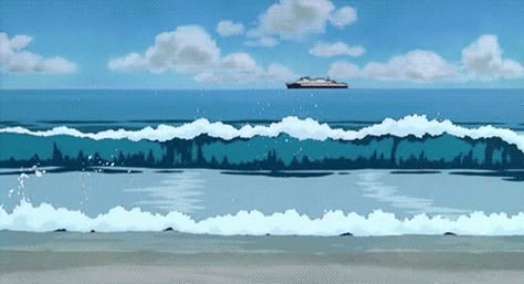 Ocean Illustration Waves, Ocean Gif, Notion Cover, Hayao Miyazaki Movies, Pixel Gif, Gif Background, Pixel Art Background, Animated Banners, Arte 8 Bits