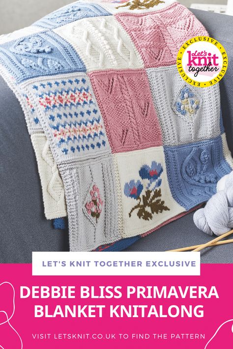 Debbie Bliss has created this beautiful blanket made up of 48 squares and featuring eight different designs. It’s full of fabulous techniques and gorgeous colours, and will be a real statement for your sofa. Debbie Bliss Patterns Free, Debbie Bliss Patterns, Debbie Bliss, Free Knitting Patterns, Beautiful Blankets, Knitting Patterns Free, Free Knitting, Free Pattern, Knitting Patterns