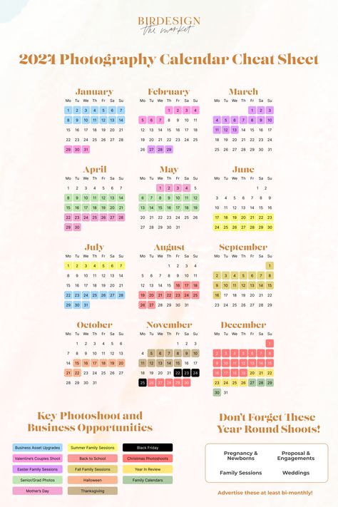 Download our 2024 Photographer Calendar Cheat Sheet to optimize your scheduling, seize upcoming opportunities, and strategically plan shoots for business growth! 📸✨ #PhotographyCalendar #PhotographyBusiness #2024Opportunities Business Plan Photography, Photographer Schedule, Photography Calendar, Photography Business Plan, Photo Session Ideas, Wall Calendar Design, Schedule Calendar, Planning Calendar, Goal Digger