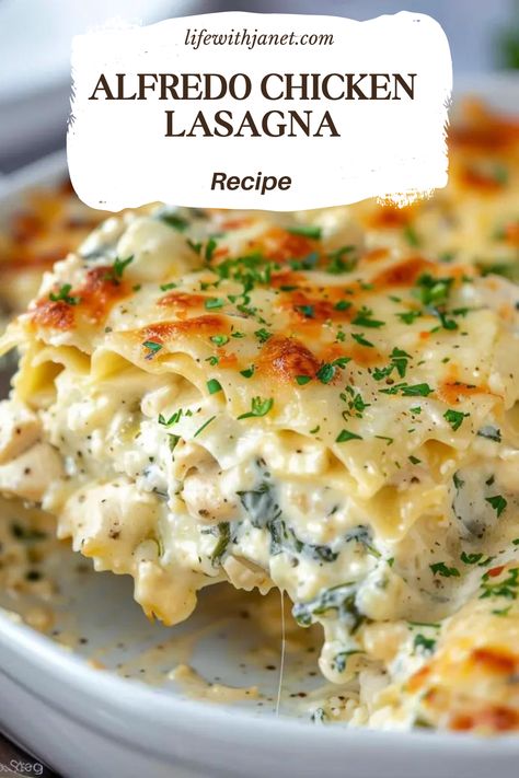 Alfredo Chicken Lasagna Alfredo Chicken Lasagna, Alfredo Lasagna Recipe, Chicken Alfredo Lasagna Recipe, Chicken Lasagne, Chicken Lasagna Recipe, Alfredo Chicken, Chicken Alfredo Lasagna, Alfredo Lasagna, Lasagna Ingredients