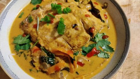 Flash Grilled Mahi Mahi in a Thai Coconut Curry Broth | Eat the Heat Spicy Coconut Curry, Mahi Recipes, Curry Broth, Grilled Mahi Mahi, Mahi Mahi Recipes, Thai Coconut Curry, Coconut Fish, Whole30 Dinner Recipes, Gluten Free Main Dishes