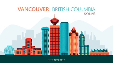 Vancouver Illustration, City Skyline Illustration, Vancouver Skyline, Skyline Illustration, Canada City, Business Card Template Psd, City Vector, Canadian Travel, Skyline Design