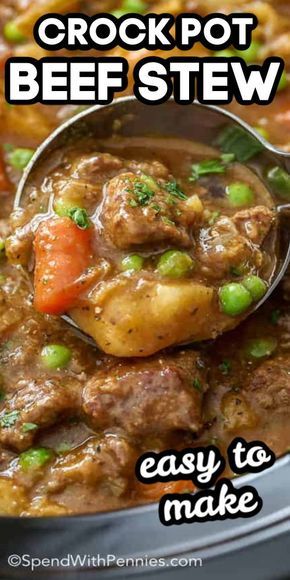 Homemade Crockpot beef stew is an easy and flavorful main course that we love pulling our slow cooker out for. It's one of my favorite stew recipes ever! #spendwithpennies #stew #beefstew #crockpotbeefstew #slowcooker #slowcookerbeefstew #easybeefstew Crock Pot Beef Stew, Crockpot Beef Stew, Beef Stew Meat Recipes, Easy Beef Stew Recipe, Crock Pot Beef, Crockpot Recipes Beef Stew, Crockpot Stew, Easy Beef Stew, Homemade Beef Stew