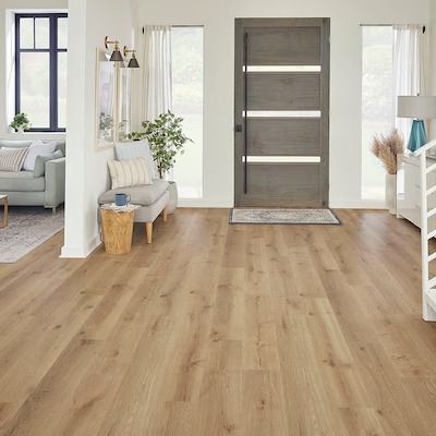 Oak laminate flooring at Lowes.com: Search Results Farmhouse Laminate Flooring, Laminate Flooring Bathroom, Pergo Laminate Flooring, Wood Floor Stain Colors, Waterproof Wood, Pergo Flooring, Heart Pine Flooring, Vinyl Laminate Flooring, Oak Laminate Flooring