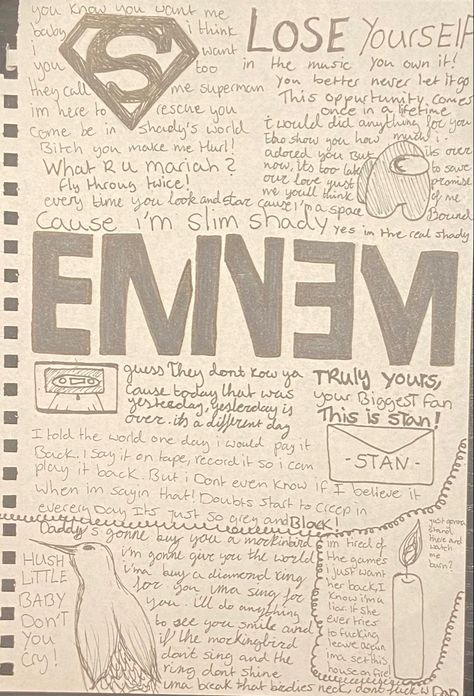 Made by me, eminem lyrics in art Simple Eminem Tattoo, Eminem Journal, How To Draw Eminem, Eminem Drawing Ideas, Eminem Painting Easy, Eminem Doodle, Eminem Doodles, Eminem Drawing Sketches, Songs Drawings Lyric Art