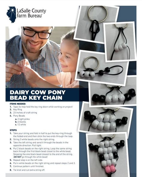 FREE & PRINTABLE!! Fun and Easy Dairy Cow Pony Bead Key Chain Craft. Fun for all ages. Keychain Craft, Cow Head, Farm Crafts, Dairy Cows, Pony Bead Patterns, Beaded Keychains, Pony Beads, Plastic Beads, Craft Activities