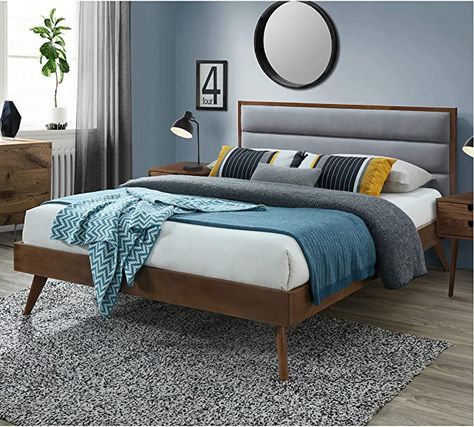 Design Ložnic, Mid Century Modern Bed, Bedroom Inspirations Minimalist, Modern Bed Frame, Tufted Upholstered Headboard, Bed Platform, Mid Century Modern Bedroom, Upholstered Panel Bed, Queen Platform Bed