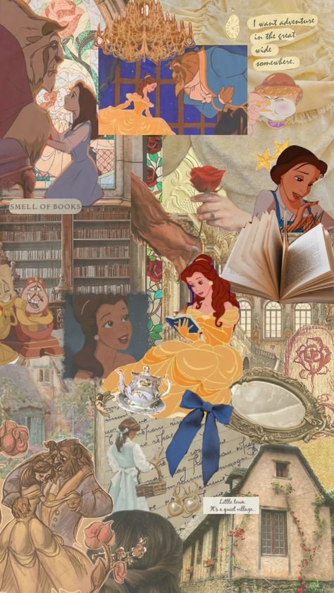 #beautyandthebeast #disney #yellow #read #wallpaper Disney Princess Collage, Read Wallpaper, Princess Collage, Disney Yellow, All Disney Princesses, Collage Wallpaper, Disney Princess Wallpaper, Modern Disney, Old Disney