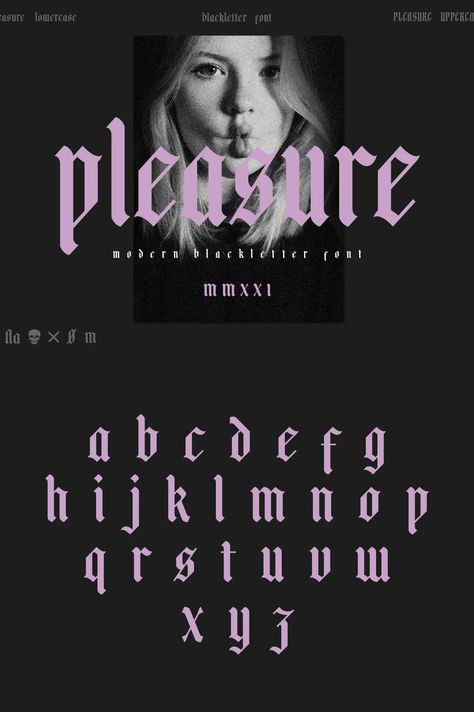 Pleasure | Modern Blackletter Modern Blackletter, Fonts Handwriting Alphabet, Gothic Lettering, Blackletter Font, Minimalist Font, Graffiti Lettering Fonts, Old English Font, Gothic Fonts, Graffiti Font