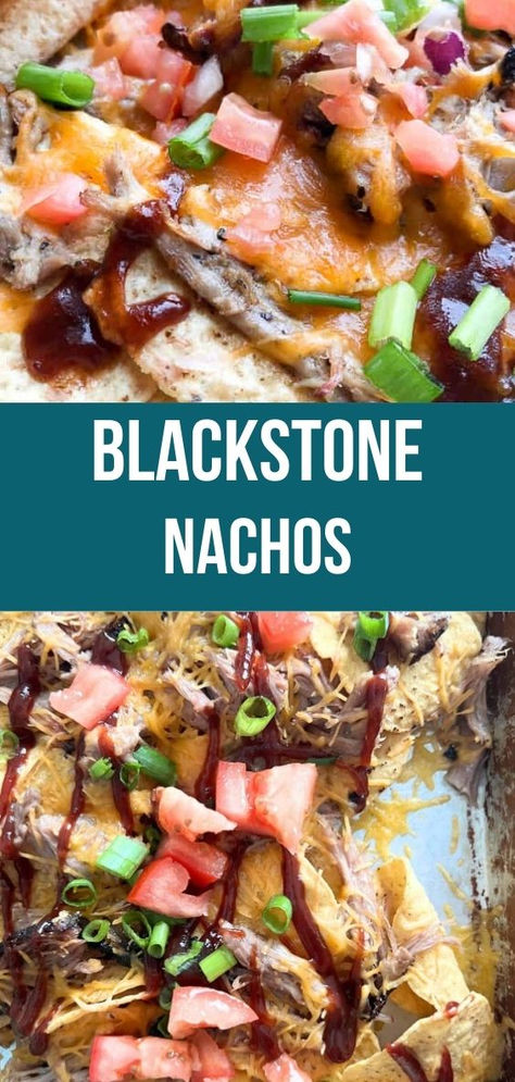 Satisfy your cravings with these ultimate Blackstone Nachos, loaded with all your favorite toppings! Perfect for a summer cookout or game day, this easy-to-make recipe combines crispy tortilla chips, melted cheese, seasoned beef, and fresh veggies all cooked to perfection on a Blackstone griddle. Whether you're hosting a party or just enjoying a night in, these nachos are sure to be a hit. Try them out and elevate your snack game! 🌮🔥 #BlackstoneNachos #GriddleCooking #PartyFood #EasyRecipes Black Stone Nachos, Blackstone Nachos, Easy Blackstone Meals, Pulled Pork Meat, Grilled Cheese Hot Dog, Loaded Nachos Recipe, Smoked Salsa, Nachos Loaded, Recipe Diaries