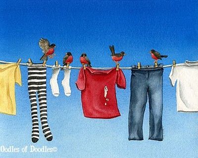 Tracy Lizotte Laundry Art, Laundry Room Art, Bird Watercolor Paintings, Clothes Hanging, Washing Line, Watercolor Bird, Clothes Line, Whimsical Art, Bird Prints