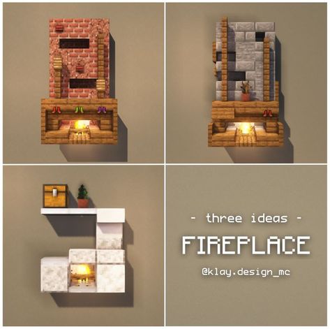 𝗞𝗟𝗔𝗬 | Minecraft Design on Instagram: "There's some fireplace ideas! I'm in love with the second one! Which one do you like the most? (Lemme know) ☺ Also, this post is dedicated to s special person who yesterday turned 18! • Repost with credits only! • Follow @klay.design_mc for more! • Pinterest profile: https://pin.it/43DqTID • Shaders: Complementary_v4.3.3 #minecraftpe #minecraft #minecraftideas #minecraftdesign #videogames #fortnite #klaydesignmc #design #interiors #interiordesign #video Fireplace Minecraft Design, Minecraft Second Floor Ideas, Minecraft House Fireplace, Fireplace Design Minecraft, Minecraft Map Room Design, Minecraft Small Fireplace Ideas, Minecraft Interior Ideas Storage, Minecraft Smithing Room Ideas, Cute Minecraft Fireplace