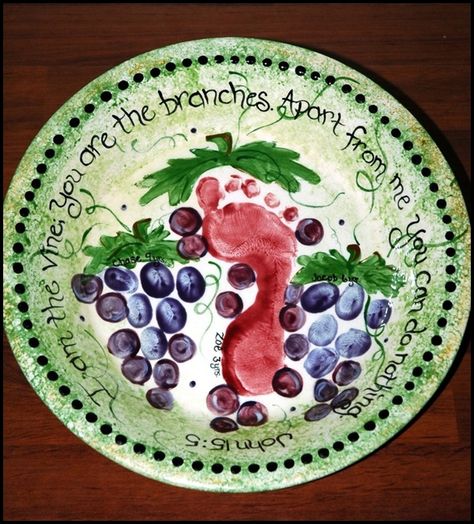 45 Pottery Painting Ideas and Designs - Page 3 of 4 - Bored Art Stomping Grapes, Abc Prints, Awana Ideas, Painting Plates, Pottery Painting Ideas, General Gift Ideas, Family Scripture, Bisque Pottery, Painting Pottery