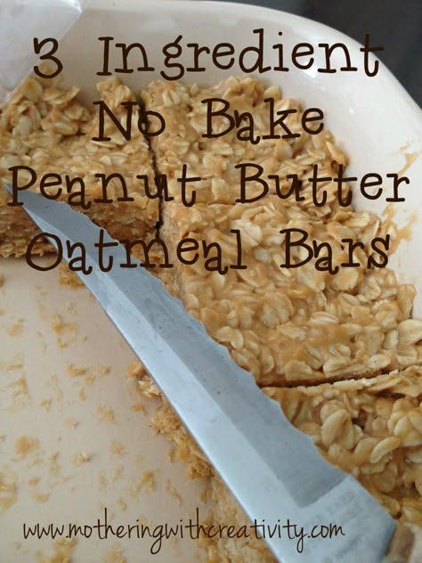 3 Ingredient, no bake, peanut butter oatmeal bars...simple and delicious treat! Flaxseed Crackers, Oatmeal Bar, Breakfast Baking, Peanut Butter Oatmeal Bars, Advocare Recipes, Crackers Recipe, No Bake Peanut Butter, Scrumptious Food, Bake Recipes