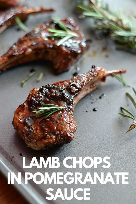 Fancy Dairy Free Dinner, Decadent Food Dinners, Lamb For Christmas Dinner, Dinner Recipes Gourmet, Christmas Lamb Chops, Lamb Chops With Pomegranate Sauce, Fancy Main Course Dinners, Pomegranate Lamb Chops, Fancy Lamb Dinner