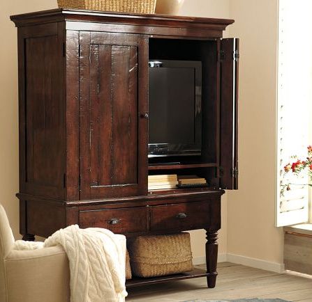 Master Bedroom Essentials: $100 Room Challenge » The Tattered Pew Tv Cabinets With Doors, Hidden Tv Cabinet, Traditional Bookcases, Computer Armoire, Tv Armoire, Stools Kitchen, Hidden Tv, Island Table, Bedroom Cabinets