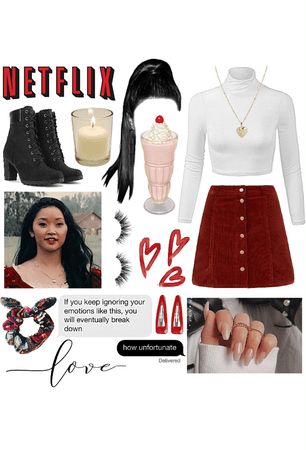 Jean Aesthetic Outfit, Lara Jean Aesthetic, Lara Jean Covey Outfits, Laundry Room Aesthetic, Jean Aesthetic, Lara Jean Covey, Acrylic Aesthetic, Forever 21 Outfits, Ideas For Nails