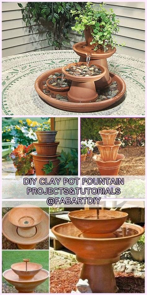 Small Diy Fountain Ideas, Diy Pond In A Pot, Terracotta Water Fountain, Easy Water Features Diy, Clay Fountain, Pot Fountain, Fountain Ideas, Clay Pot Projects, Terra Cotta Clay Pots