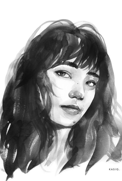 FAshion portrait on Behance Indian Ink Portrait, Ink Self Portrait, Ink Painting Portrait, Ink Portrait, Watercolor Portrait Painting, Tropical Painting, Drawing Cartoon Faces, Tinta China, Galaxy Painting